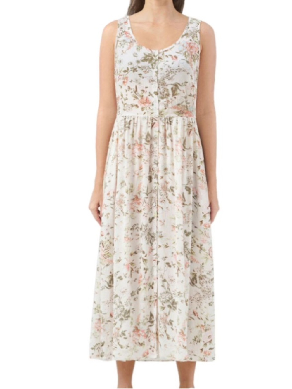 Frye Floral Midi Dress in Ivory and Blush Sleeveless Botton Front Size M Boho